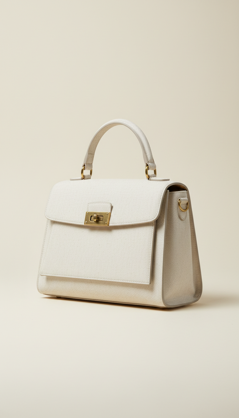 Ivory Linen Top-Handle Handbag