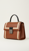 Cognac Leather Colorblock Satchel