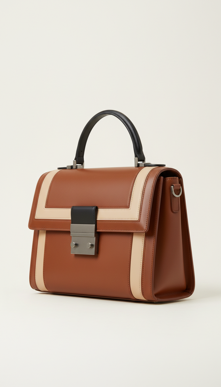 Cognac Leather Colorblock Satchel